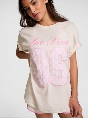 PINK Victoria's Secret Cream Tee with Light Pink Graphic